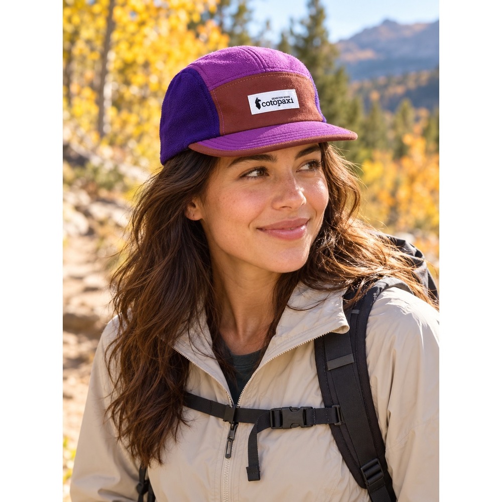 Cotopaxi Fleece 5-Panel Hat Purple Maroon Colorblock Adjustable Cap Unisex